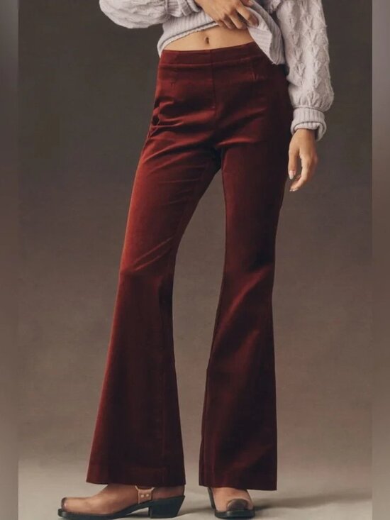 Anthropologie Pants - By Anthropologie Velvet Flare Pants SIZE 10 new nwt deep rust